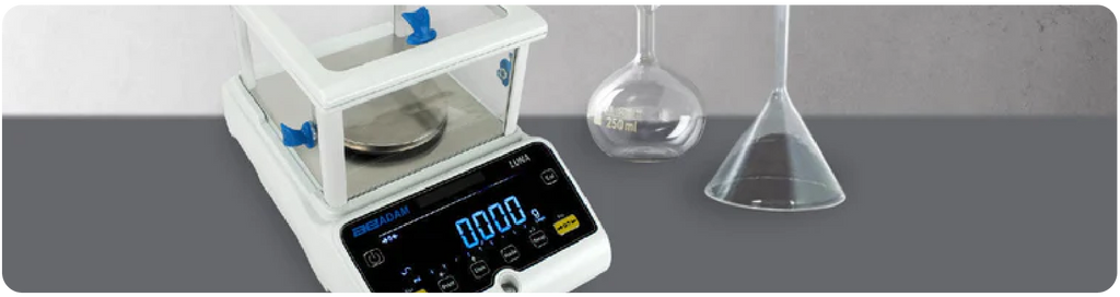 Precision Balance with Le Chatelier Flask and glass funnel for concrete testing